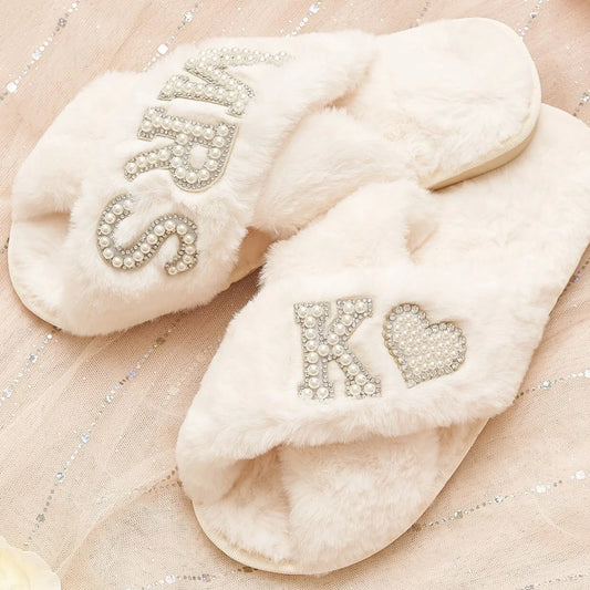 Personalized Pearls Fluffy Slippers