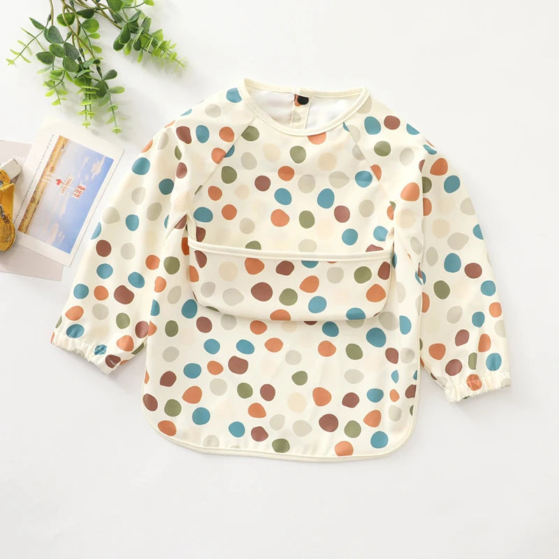 Pattern Long Sleeve Bib With Pocket