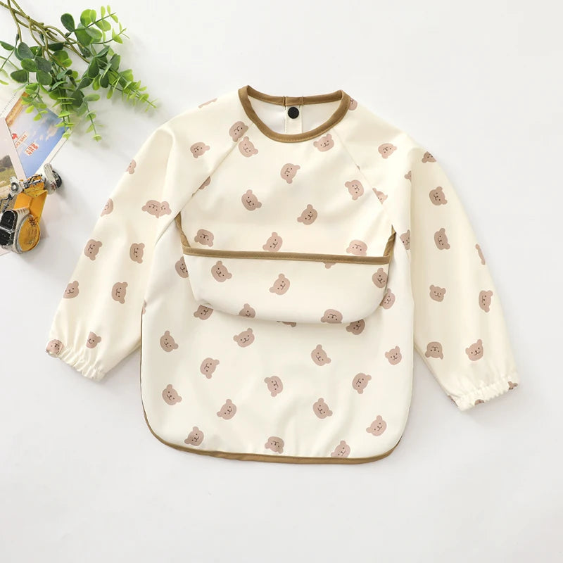 Pattern Long Sleeve Bib With Pocket