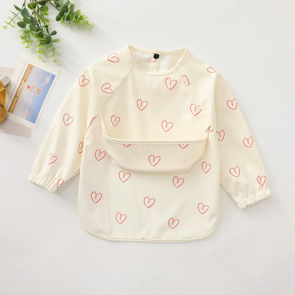 Pattern Long Sleeve Bib With Pocket