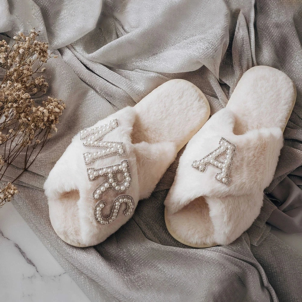 Personalized Pearls Fluffy Slippers
