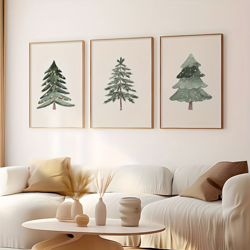 Set of 3 Christmas Tree Canvas Art Prints