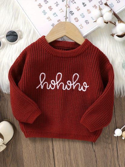 HoHoHo Embroidered Cable Knit Sweater