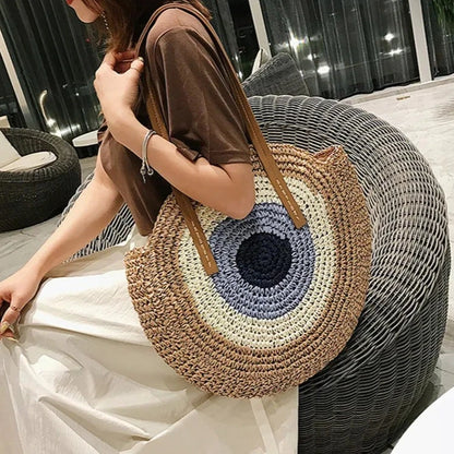 Large Evil Eye Straw Bag