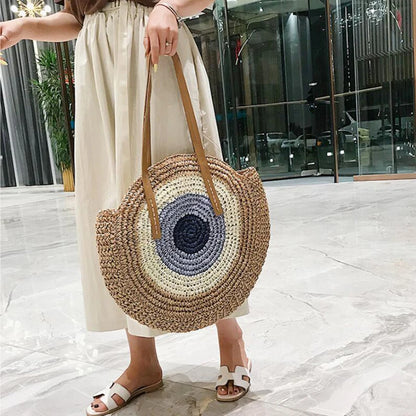 Large Evil Eye Straw Bag