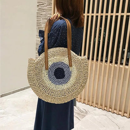 Large Evil Eye Straw Bag