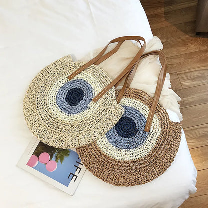 Large Evil Eye Straw Bag