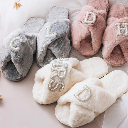 Personalized Pearls Fluffy Slippers