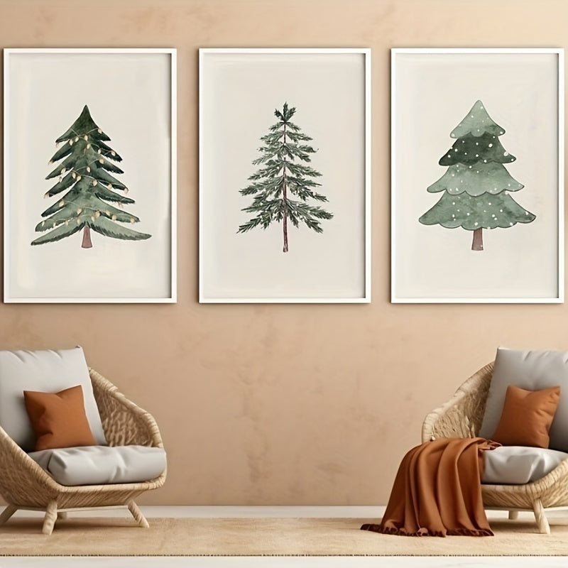 Set of 3 Christmas Tree Canvas Art Prints