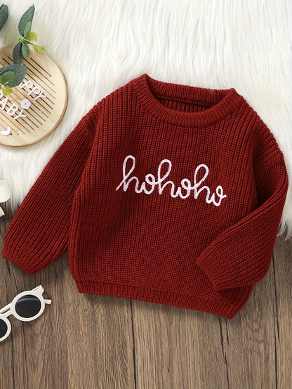 HoHoHo Embroidered Cable Knit Sweater